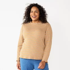 Plus Size Croft & Barrow® Long Sleeve Ruffle Neck Top