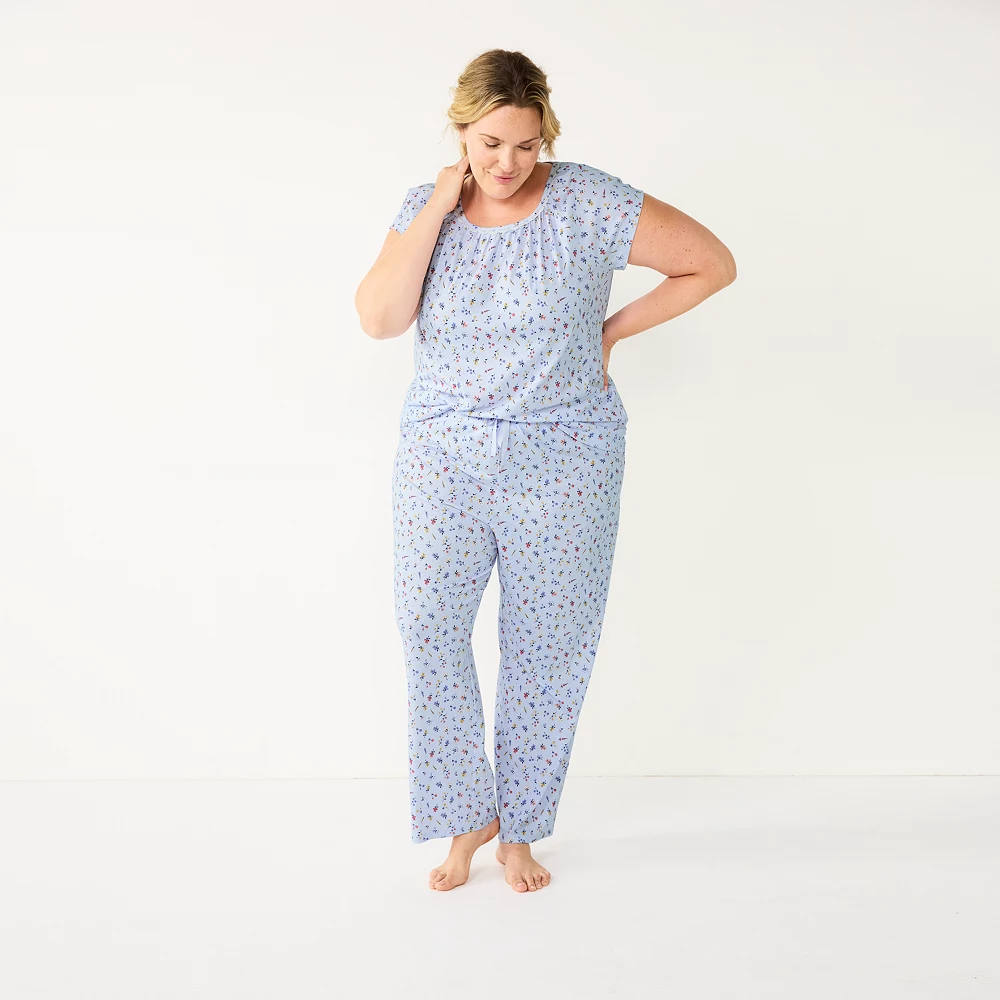 Plus Size Croft & Barrow® Short Sleeve Pajama Top & Pajama Pants Cotton Sleep Set - Image 6