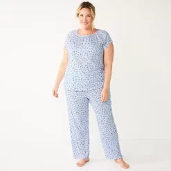 Plus Size Croft & Barrow® Short Sleeve Pajama Top & Pajama Pants Cotton Sleep Set