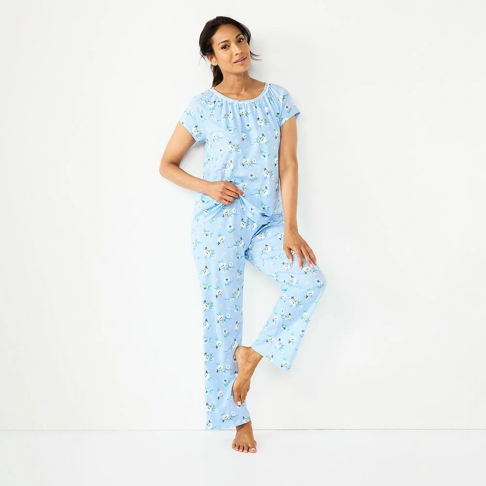 Women's Croft & Barrow® Short Sleeve Pajama Top & Pajama Pants Cotton Sleep Set - Image 4