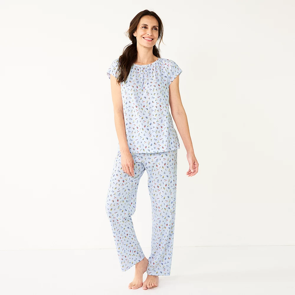 Women's Croft & Barrow® Short Sleeve Pajama Top & Pajama Pants Cotton Sleep Set - Image 2
