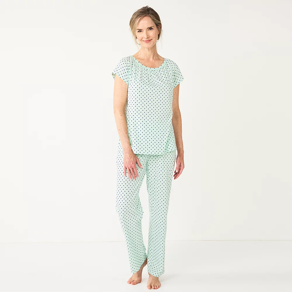 Women's Croft & Barrow® Short Sleeve Pajama Top & Pajama Pants Cotton Sleep Set