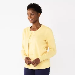 Women's Croft & Barrow® Crewneck Puff Sleeve Cardigan
