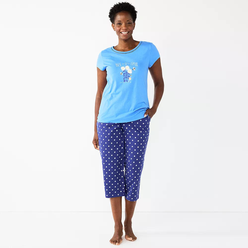 Petite Croft & Barrow® Short Sleeve Pajama Top & Capri Pajama Pants Sleep Set - Image 7