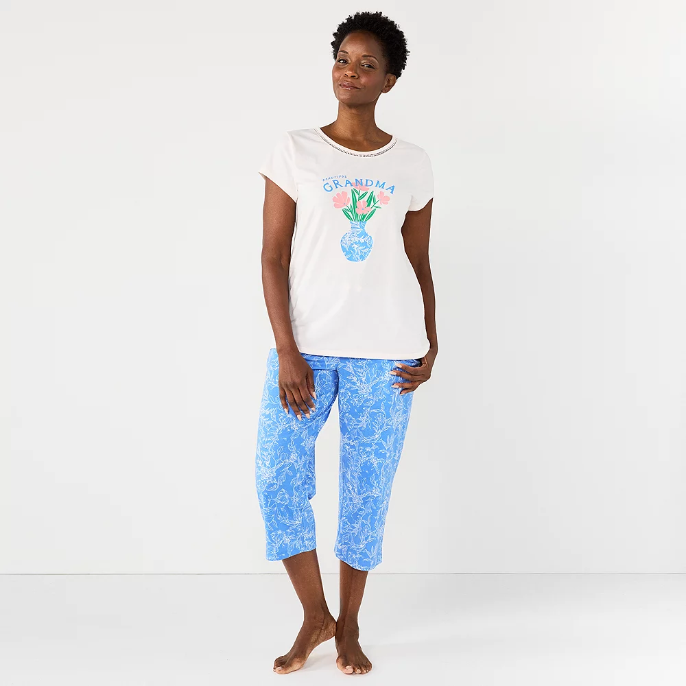 Petite Croft & Barrow® Short Sleeve Pajama Top & Capri Pajama Pants Sleep Set - Image 2