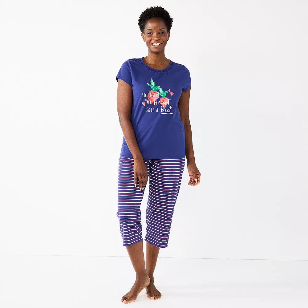 Petite Croft & Barrow® Short Sleeve Pajama Top & Capri Pajama Pants Sleep Set - Image 4