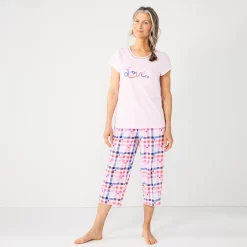 Petite Croft & Barrow® Short Sleeve Pajama Top & Capri Pajama Pants Sleep Set